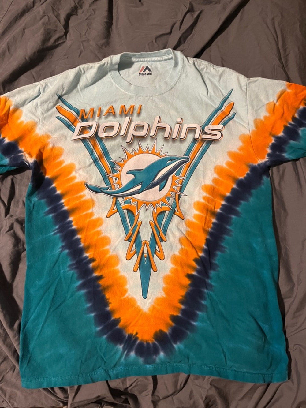 Vtg Majestic Miami Dolphins Tie-Dye Graphic Tee